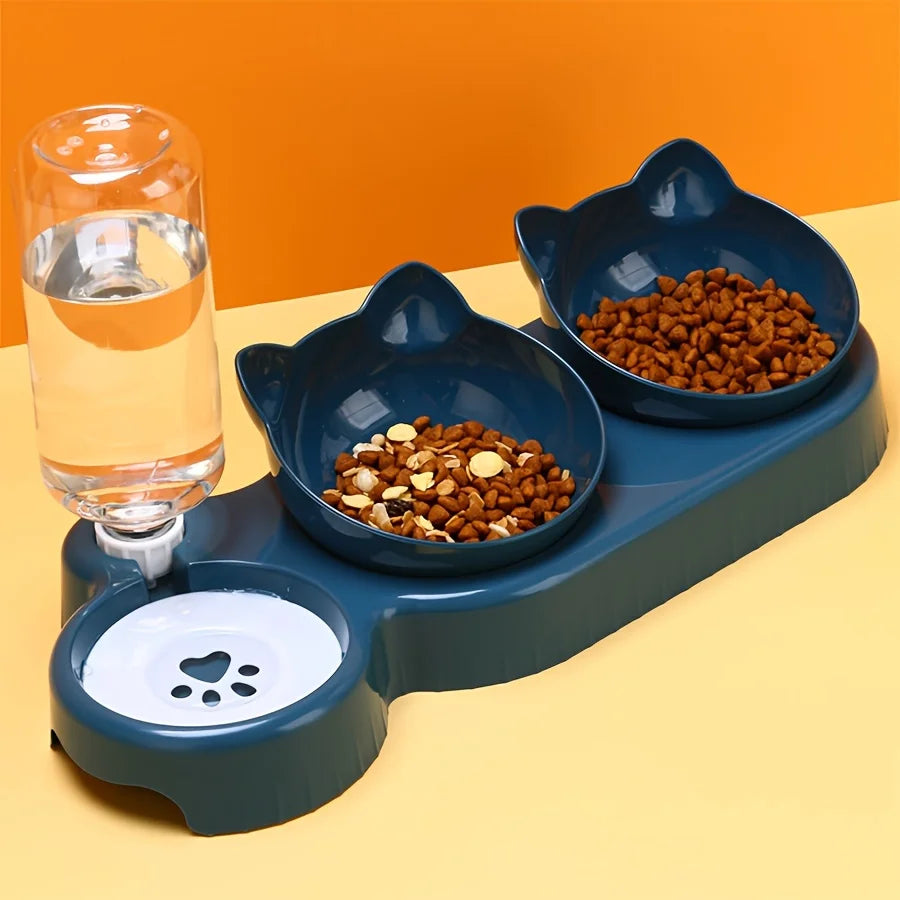 3 In 1 Cat Water And Food Bowl Set With Gravity Water Bottle For Neck Protection