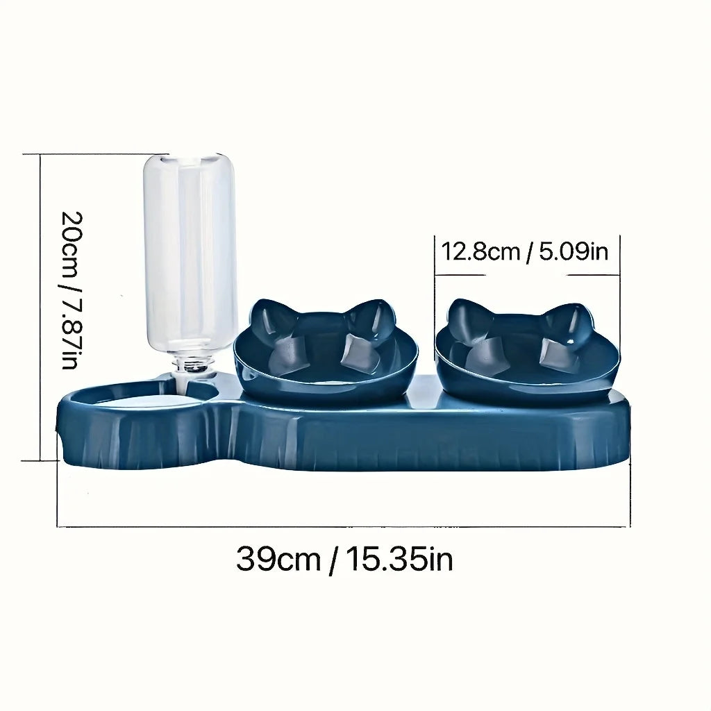 3 In 1 Cat Water And Food Bowl Set With Gravity Water Bottle For Neck Protection