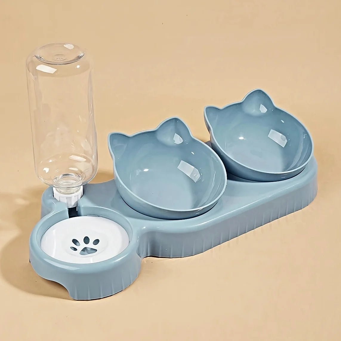 3 In 1 Cat Water And Food Bowl Set With Gravity Water Bottle For Neck Protection