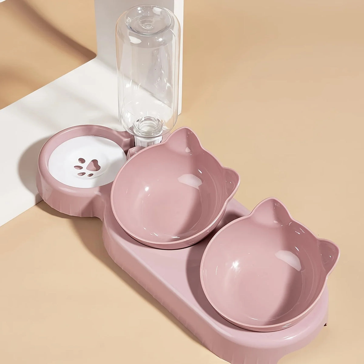 3 In 1 Cat Water And Food Bowl Set With Gravity Water Bottle For Neck Protection