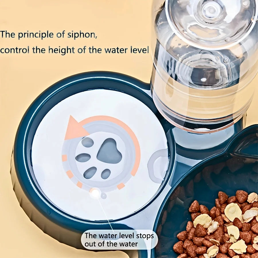 3 In 1 Cat Water And Food Bowl Set With Gravity Water Bottle For Neck Protection