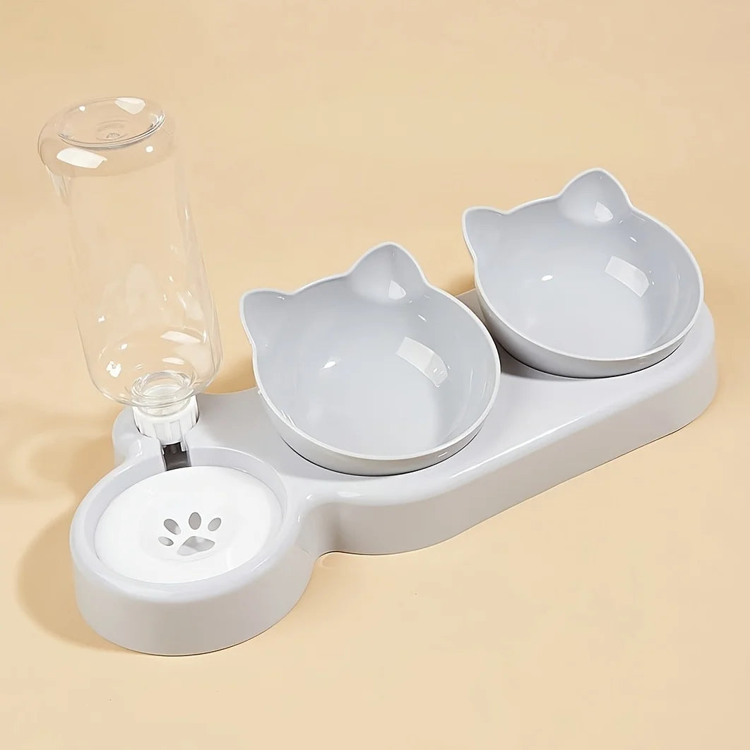 3 In 1 Cat Water And Food Bowl Set With Gravity Water Bottle For Neck Protection