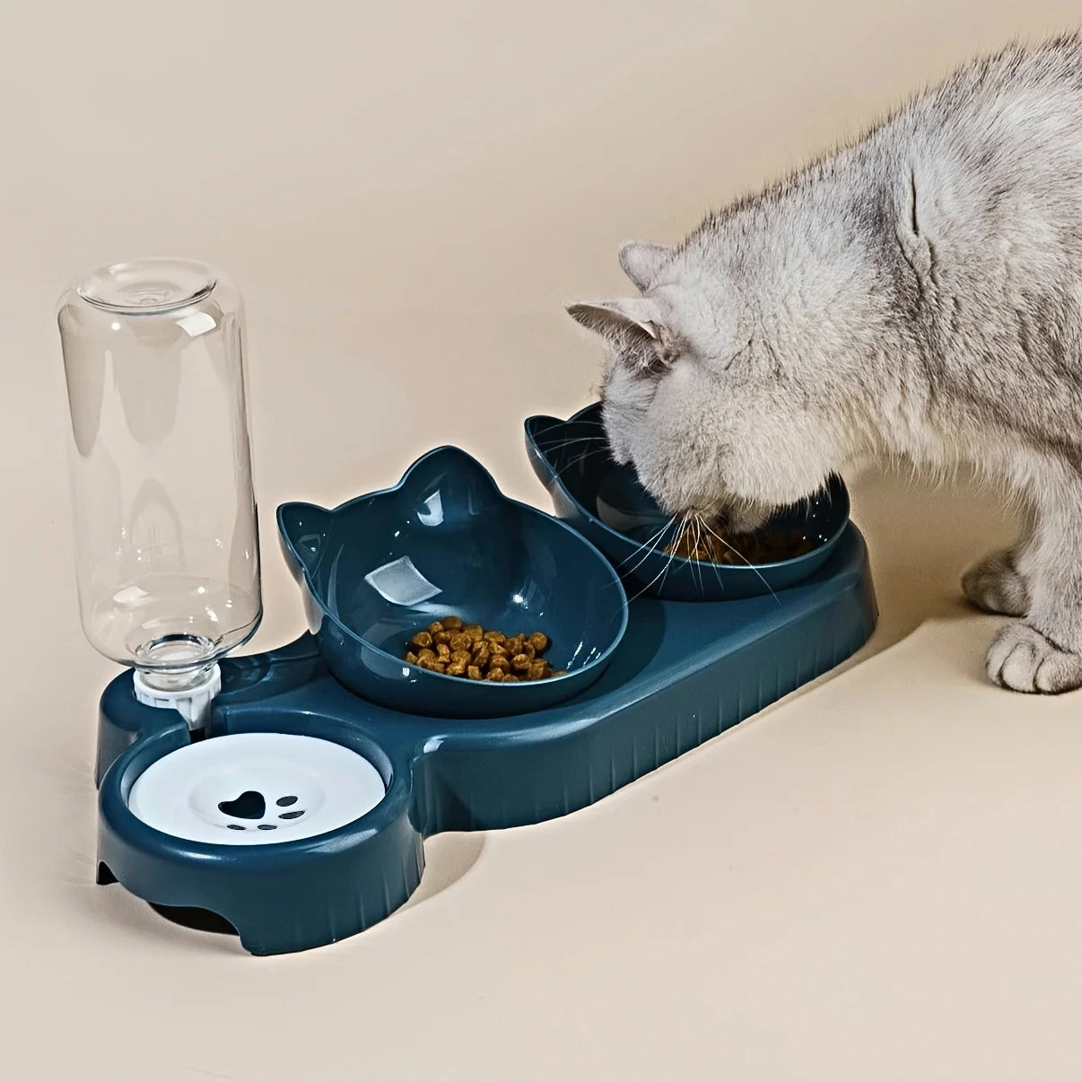 3 In 1 Cat Water And Food Bowl Set With Gravity Water Bottle For Neck Protection
