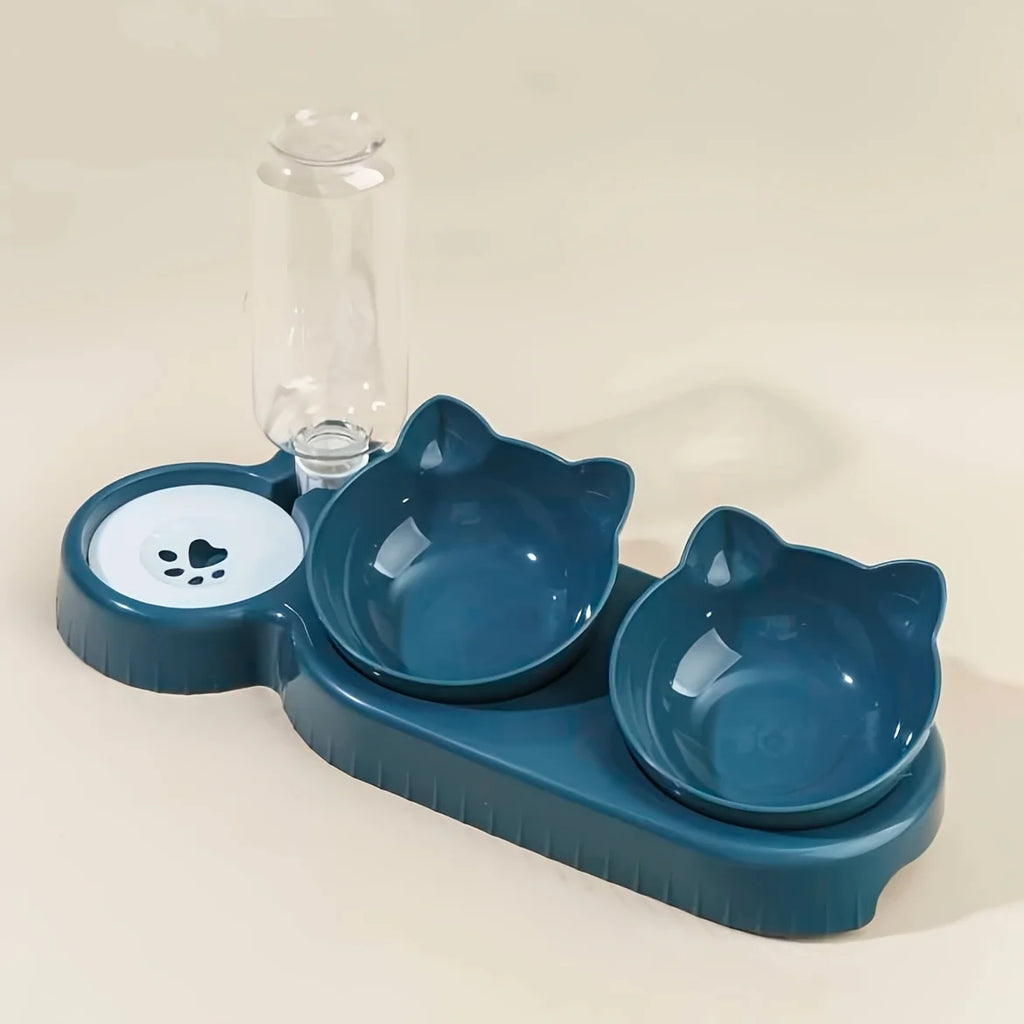 3 In 1 Cat Water And Food Bowl Set With Gravity Water Bottle For Neck Protection