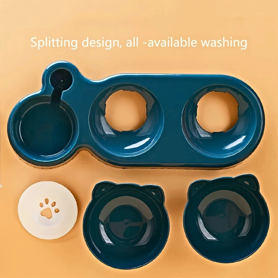 3 In 1 Cat Water And Food Bowl Set With Gravity Water Bottle For Neck Protection